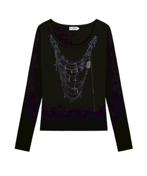 EYEER(イワイイアル)の「【EYEER】Chain Necklaces Loose Fit Long Sleeve / 【イーワイイーイーアール】チェーンネックレスルーズフィット長袖Tシャツ(Tシャツ/カットソー・レディース・ホワイト/ブラック・S)」の20枚目の写真