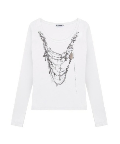 EYEER(イワイイアル)の「【EYEER】Chain Necklaces Loose Fit Long Sleeve / 【イーワイイーイーアール】チェーンネックレスルーズフィット長袖Tシャツ(Tシャツ/カットソー・レディース・ホワイト/ブラック・S)」の11枚目の写真