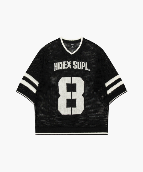 HDEX（エイチデックス）の「ナンバー8フィッシュネットラグビーニット（ブラック）（Tシャツ/カットソー・メンズ・ブラック・MEDIUM/LARGE/X-LARGE/2XL）」の2枚目の写真