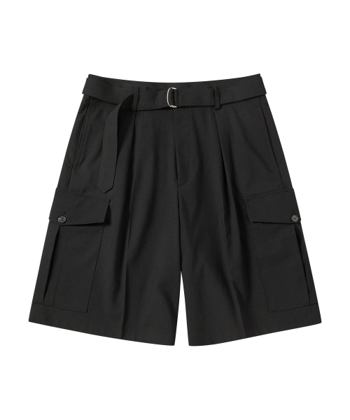 Beyond Closet（-）の「[COLLECTION LINE] ベルトディテールウォッシュドウールカーゴハーフパンツブラック（その他パンツ・メンズ・その他・MEDIUM/LARGE）」の2枚目の写真