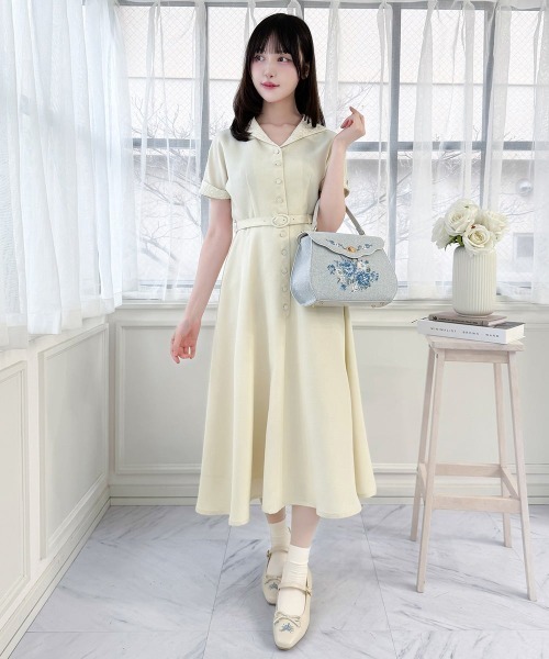 an another angelus（アンアナザーアンジェラス）の「レース使いオープンカラーワンピース/fint フィント（ワンピース・レディース・ライトグリーン/クリーム・FREE）」の6枚目の写真