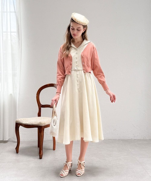 an another angelus（アンアナザーアンジェラス）の「レース使いオープンカラーワンピース/fint フィント（ワンピース・レディース・ライトグリーン/クリーム・FREE）」の5枚目の写真