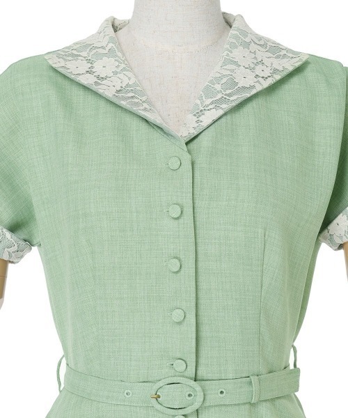 an another angelus（アンアナザーアンジェラス）の「レース使いオープンカラーワンピース/fint フィント（ワンピース・レディース・ライトグリーン/クリーム・FREE）」の22枚目の写真