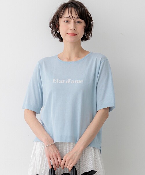23区 L(ニジュウサンクオオキイサイズ)の「インターシャロゴ レターニット(ニット/セーター・レディース・スカイブルー系/ネイビー系/ホワイト系/ブラウン系・44/46)」の3枚目の写真