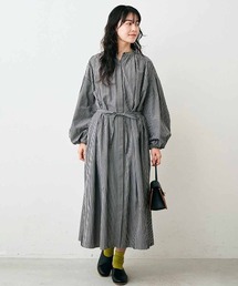 リブ イン コンフォート 人気スタイリスト石上美津江さんとつくった ざばっと着られてアウターにもなる2ーWAYワンピース〈スミクロストライプ〉