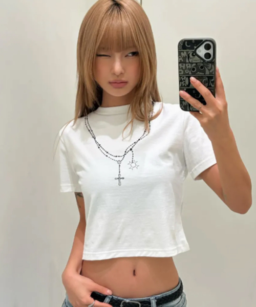 TRIPSHOP(トリップショップ)の「ヒプノチェーンクロップ半袖Tシャツ(Tシャツ/カットソー・レディース・ホワイト・SMALL/MEDIUM)」の2枚目の写真