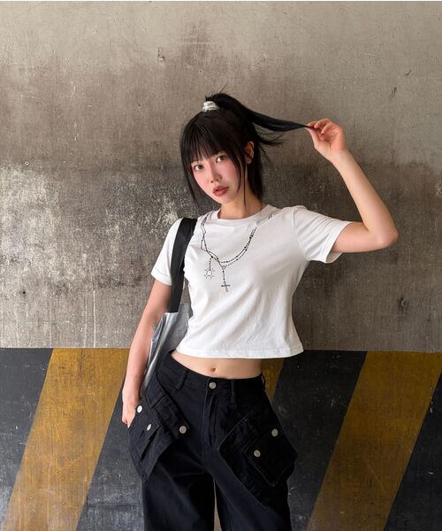 TRIPSHOP(トリップショップ)の「ヒプノチェーンクロップ半袖Tシャツ(Tシャツ/カットソー・レディース・ホワイト・SMALL/MEDIUM)」の8枚目の写真