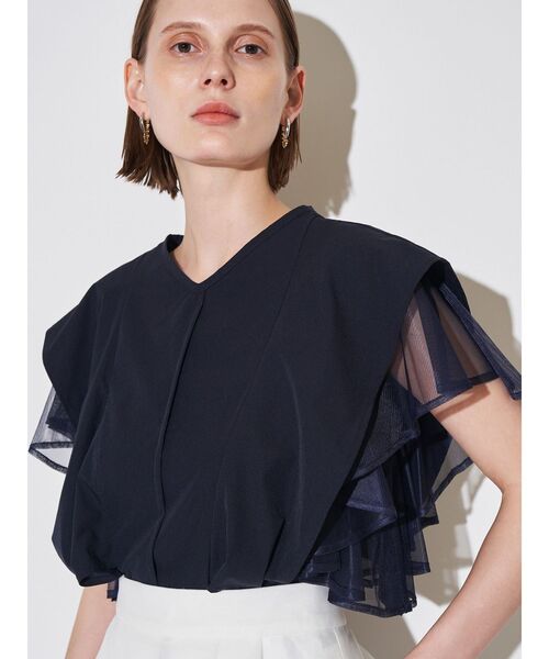 ELENDEEK(エレンディーク)の「メッシュレイヤードスリーブブラウス(シャツ/ブラウス・レディース・ネイビー/ブラック/オフホワイト・FREE)」の3枚目の写真