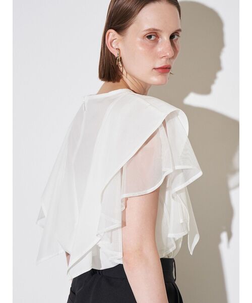 ELENDEEK(エレンディーク)の「メッシュレイヤードスリーブブラウス(シャツ/ブラウス・レディース・ネイビー/ブラック/オフホワイト・FREE)」の1枚目の写真