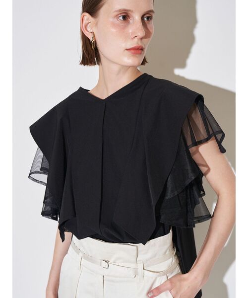 ELENDEEK(エレンディーク)の「メッシュレイヤードスリーブブラウス(シャツ/ブラウス・レディース・ネイビー/ブラック/オフホワイト・FREE)」の2枚目の写真