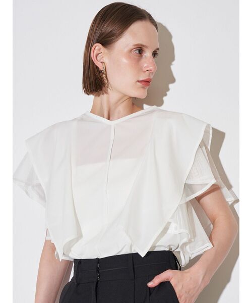 ELENDEEK(エレンディーク)の「メッシュレイヤードスリーブブラウス(シャツ/ブラウス・レディース・ネイビー/ブラック/オフホワイト・FREE)」の4枚目の写真