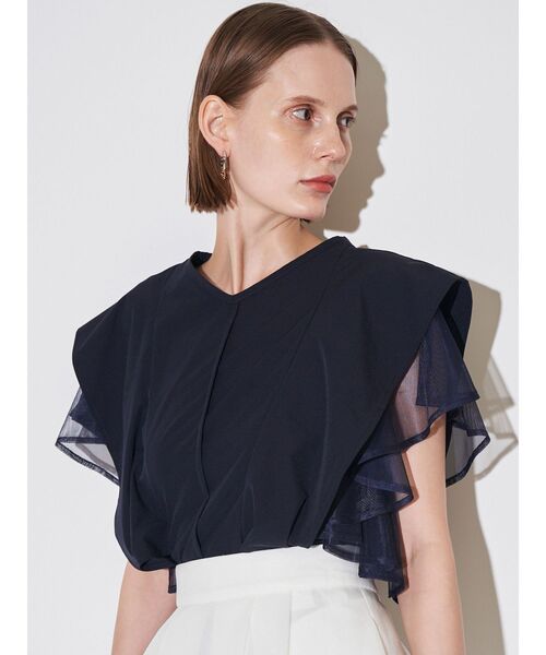 ELENDEEK(エレンディーク)の「メッシュレイヤードスリーブブラウス(シャツ/ブラウス・レディース・ネイビー/ブラック/オフホワイト・FREE)」の5枚目の写真