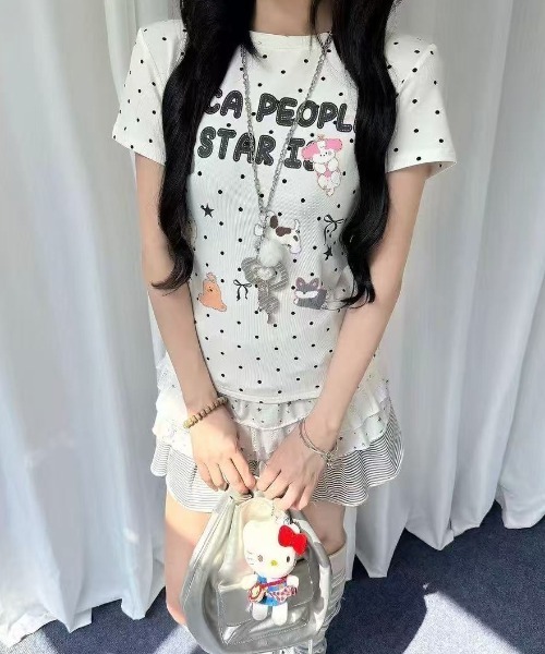 Achic(アシック)の「ドット×キャラクタープリント コンパクトTシャツ(Tシャツ/カットソー・レディース・ホワイト・M)」の5枚目の写真
