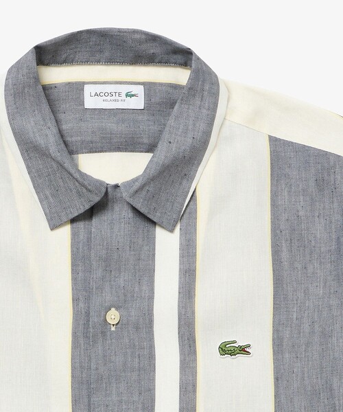 LACOSTE(ラコステ)の「ビッグストライプ リネンブレンドオープンカラーシャツ(シャツ/ブラウス・メンズ・ネイビー/アイボリー・38/41/39/40)」の4枚目の写真
