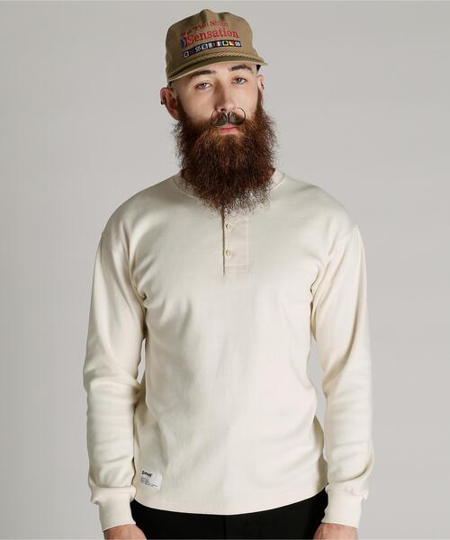 Schott（ショット）の「Schott/ショット/KNITTING HENLEY LS T-SHIRT/ニット ヘンリーロンT（Tシャツ/カットソー・メンズ・キナリ/ブラック・L/2XL/M/XL）」の2枚目の写真