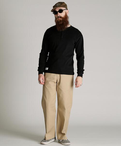 Schott（ショット）の「Schott/ショット/KNITTING HENLEY LS T-SHIRT/ニット ヘンリーロンT（Tシャツ/カットソー・メンズ・キナリ/ブラック・L/2XL/M/XL）」の3枚目の写真