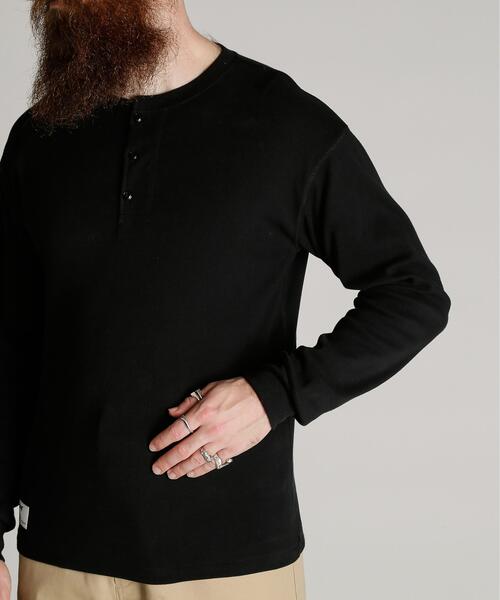 Schott（ショット）の「Schott/ショット/KNITTING HENLEY LS T-SHIRT/ニット ヘンリーロンT（Tシャツ/カットソー・メンズ・キナリ/ブラック・L/2XL/M/XL）」の7枚目の写真