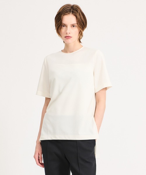 ESTNATION(エストネーション)の「ESTNATION / バックジップ クルーネックブラウス(Tシャツ/カットソー・レディース・ホワイト/ブラック・FREE)」の1枚目の写真