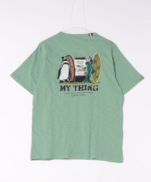 go slow caravan(ゴースローキャラバン)の「ESPACE VERT/エスパスヴェール ペンギンサーフ S/S TEE(Tシャツ/カットソー・メンズ・ホワイト/ライトグリーン・MEDIUM/LARGE/X-LARGE)」の1枚目の写真