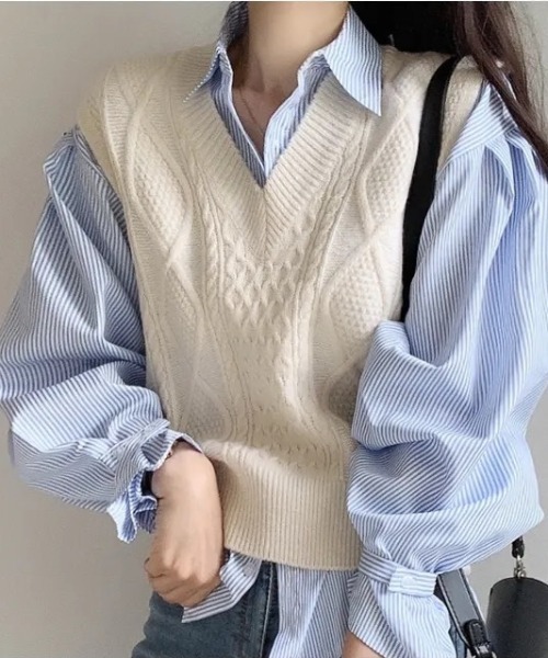semuse(セミューズ)の「ストライプ柄ボリュームスリーブオーバーサイズシャツ(シャツ/ブラウス・レディース・ブラック/ブルー・FREE)」の8枚目の写真
