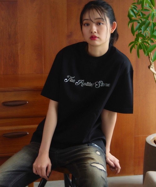 JACKROSE(ジャックローズ)の「B-TRS-シルケット天竺・ロゴ・ラインストーンSSTEE(Tシャツ/カットソー・メンズ・ホワイト/ブラック・M/L/XL)」の2枚目の写真