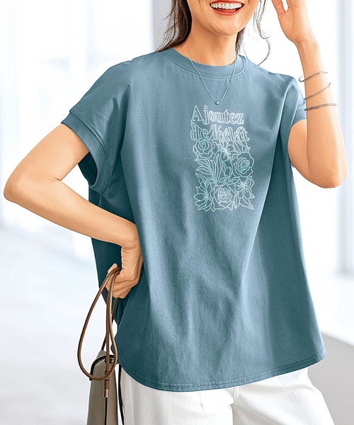 BELLUNA PLUS（ベルーナ）の「サラリ綿混！ゆったりドルマンプルオーバー（Tシャツ/カットソー・レディース・グレイッシュブルー/ピンク/オフホワイト/ブラウン/チャコール・X-LARGE/MEDIUM/LARGE）」の4枚目の写真