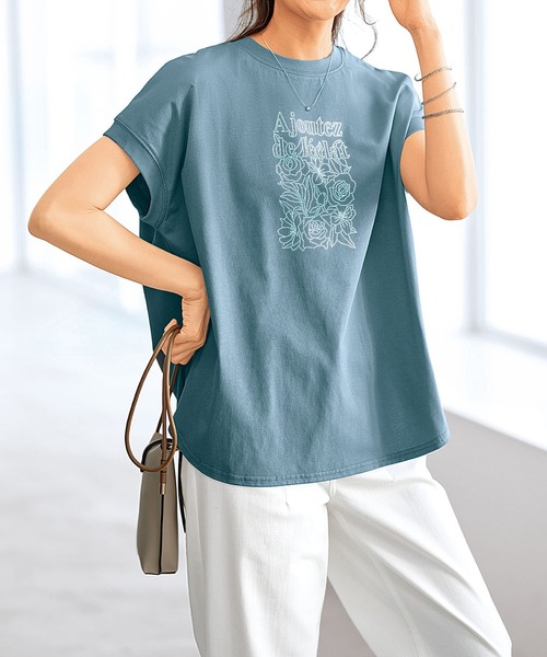 BELLUNA PLUS（ベルーナ）の「サラリ綿混！ゆったりドルマンプルオーバー（Tシャツ/カットソー・レディース・グレイッシュブルー/ピンク/オフホワイト/ブラウン/チャコール・X-LARGE/MEDIUM/LARGE）」の22枚目の写真