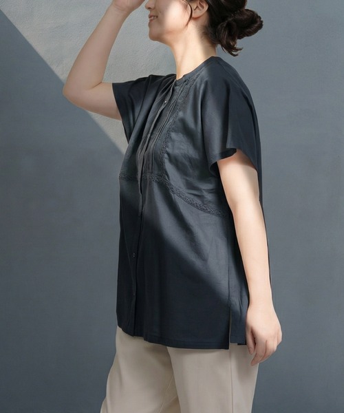 MARAI(マーライ)の「レース ノーカラー 半袖シャツブラウス(シャツ/ブラウス・レディース・グリーン/オレンジ/オフホワイト/ブラック・フリー)」の22枚目の写真