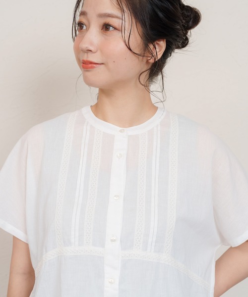 MARAI(マーライ)の「レース ノーカラー 半袖シャツブラウス(シャツ/ブラウス・レディース・グリーン/オレンジ/オフホワイト/ブラック・フリー)」の17枚目の写真