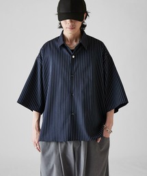 Lui's(���C�X)�́yNeucon�zWIDE SLEEVE PINSTRIPE OVER SHIRT / ���C�h�X���[�u�s���X�g���C�v�I�[�o�[�V���c(�V���c/�u���E�X)