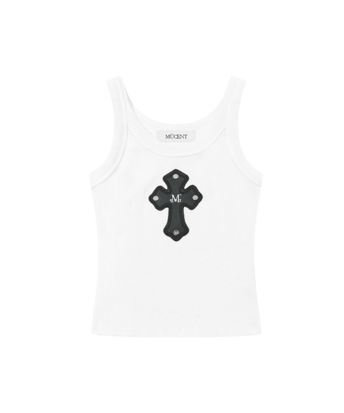 MUCENT（ムセント）の「MUCENT（ムセント）-CROSS LEATHER PATCH SLEEVELESS（タンクトップ・レディース・ブラック/ホワイト/ブラック系2/ホワイト系2・FREE）」の12枚目の写真