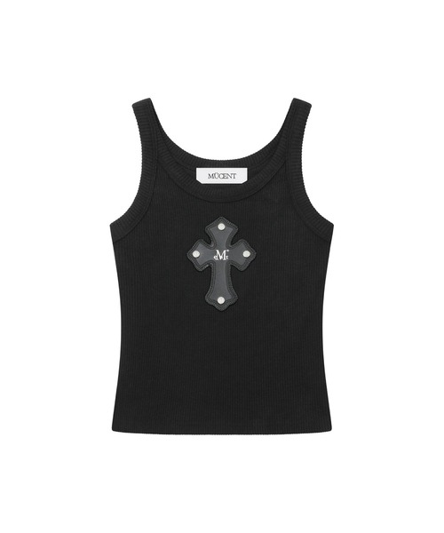 MUCENT（ムセント）の「MUCENT（ムセント）-CROSS LEATHER PATCH SLEEVELESS（タンクトップ・レディース・ブラック/ホワイト/ブラック系2/ホワイト系2・FREE）」の8枚目の写真