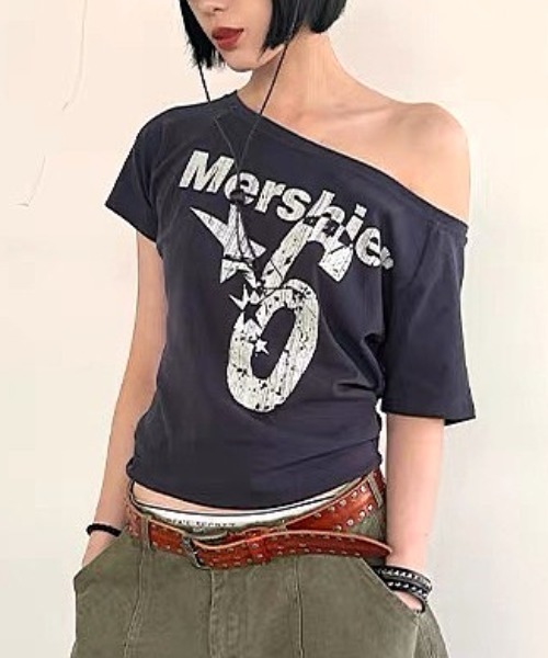 Vipoa(ヴィポア)の「AmericanロゴワンショルTシャツ(Tシャツ/カットソー・レディース・イエロー/ネイビー/グレー/ホワイト・FREE)」の21枚目の写真