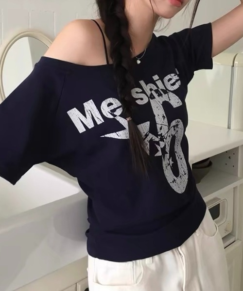 Vipoa(ヴィポア)の「AmericanロゴワンショルTシャツ(Tシャツ/カットソー・レディース・イエロー/ネイビー/グレー/ホワイト・FREE)」の17枚目の写真