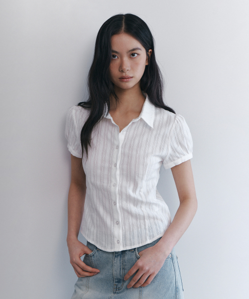 CURETTY(キュリティ)の「C COTTON JACQUARD HALF BLOUSE_WHITE(シャツ/ブラウス・レディース・ホワイト・SMALL)」の5枚目の写真