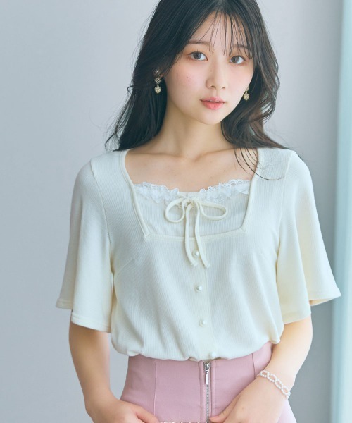 marun(マルン)の「<大きいサイズ>フレア袖テレコリブスクエアネックカットソー marun(Tシャツ/カットソー・レディース・オフホワイト/ブラック・L/LL/3L/4L/5L)」の2枚目の写真