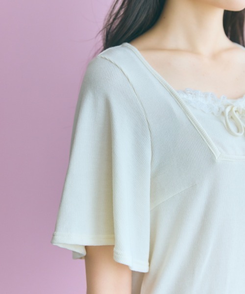 marun(マルン)の「<大きいサイズ>フレア袖テレコリブスクエアネックカットソー marun(Tシャツ/カットソー・レディース・オフホワイト/ブラック・L/LL/3L/4L/5L)」の12枚目の写真