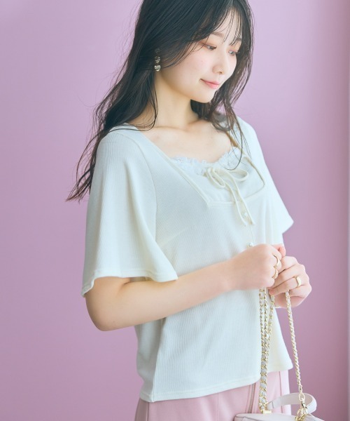 marun(マルン)の「<大きいサイズ>フレア袖テレコリブスクエアネックカットソー marun(Tシャツ/カットソー・レディース・オフホワイト/ブラック・L/LL/3L/4L/5L)」の19枚目の写真