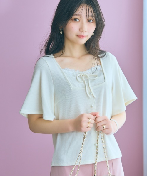 marun(マルン)の「<大きいサイズ>フレア袖テレコリブスクエアネックカットソー marun(Tシャツ/カットソー・レディース・オフホワイト/ブラック・L/LL/3L/4L/5L)」の4枚目の写真