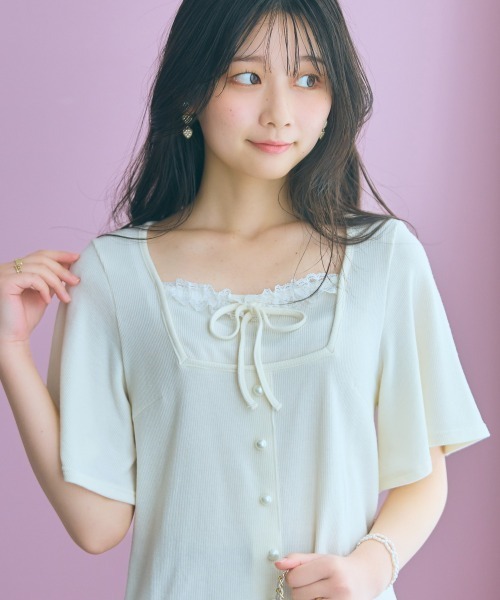 marun(マルン)の「<大きいサイズ>フレア袖テレコリブスクエアネックカットソー marun(Tシャツ/カットソー・レディース・オフホワイト/ブラック・L/LL/3L/4L/5L)」の20枚目の写真