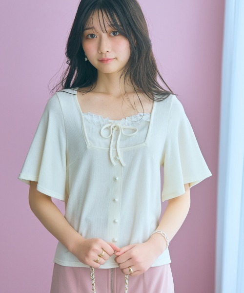 marun(マルン)の「<大きいサイズ>フレア袖テレコリブスクエアネックカットソー marun(Tシャツ/カットソー・レディース・オフホワイト/ブラック・L/LL/3L/4L/5L)」の21枚目の写真