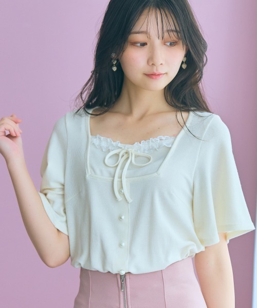 marun(マルン)の「<大きいサイズ>フレア袖テレコリブスクエアネックカットソー marun(Tシャツ/カットソー・レディース・オフホワイト/ブラック・L/LL/3L/4L/5L)」の22枚目の写真