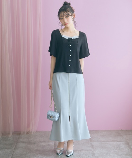 marun(マルン)の「<大きいサイズ>フレア袖テレコリブスクエアネックカットソー marun(Tシャツ/カットソー・レディース・オフホワイト/ブラック・L/LL/3L/4L/5L)」の9枚目の写真
