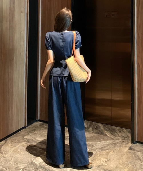FAVORITO(ファヴォリート)の「デニムトップスワイドパンツセットアップ(セットアップ・レディース・ダークブルー・S/M/L/XL)」の10枚目の写真