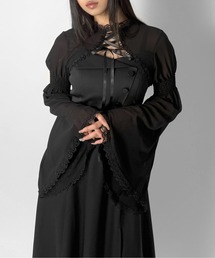 【LVEU.】フレアスリーブレースアップトップス / トップス カットソー レイヤード レース シアー シースルー レースアップ リボン ZOZOTOWN限定