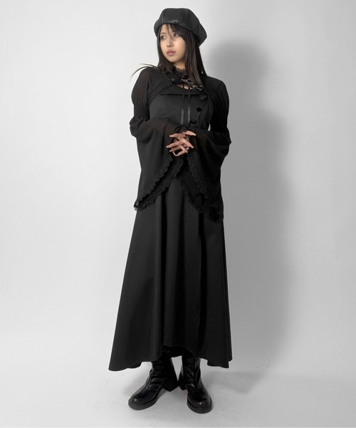 LVEU.（ラブユ.）の「【LVEU.】フレアスリーブレースアップトップス / トップス カットソー レイヤード レース シアー シースルー レースアップ リボン ZOZOTOWN限定（Tシャツ/カットソー・レディース・ブラック・FREE）」の9枚目の写真