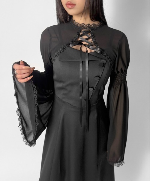 LVEU.（ラブユ.）の「【LVEU.】フレアスリーブレースアップトップス / トップス カットソー レイヤード レース シアー シースルー レースアップ リボン ZOZOTOWN限定（Tシャツ/カットソー・レディース・ブラック・FREE）」の20枚目の写真