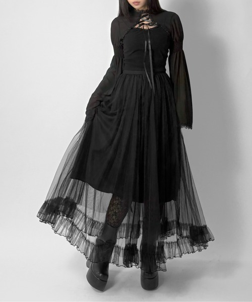 LVEU.（ラブユ.）の「【LVEU.】フレアスリーブレースアップトップス / トップス カットソー レイヤード レース シアー シースルー レースアップ リボン ZOZOTOWN限定（Tシャツ/カットソー・レディース・ブラック・FREE）」の19枚目の写真
