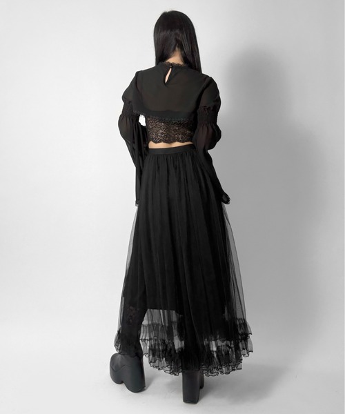 LVEU.（ラブユ.）の「【LVEU.】フレアスリーブレースアップトップス / トップス カットソー レイヤード レース シアー シースルー レースアップ リボン ZOZOTOWN限定（Tシャツ/カットソー・レディース・ブラック・FREE）」の14枚目の写真