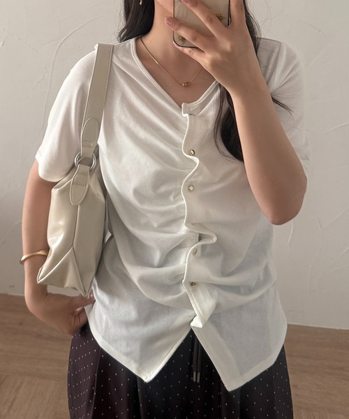 apres jour clair（アプレジュールクレア）の「【apres jour clair】ドレープデザイントップス / カーディガン（Tシャツ/カットソー・レディース・オフホワイト/ブラック/ミント/ブラウン系その他・フリー/X-LARGE）」の2枚目の写真